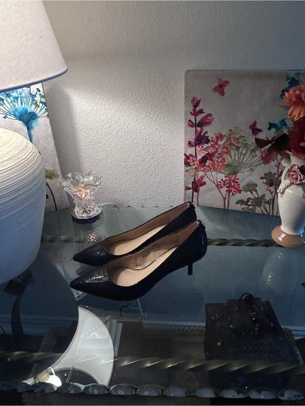 MICHAEL Michael Kors Black Patent Pointed-Toe Kitten Heel Pumps